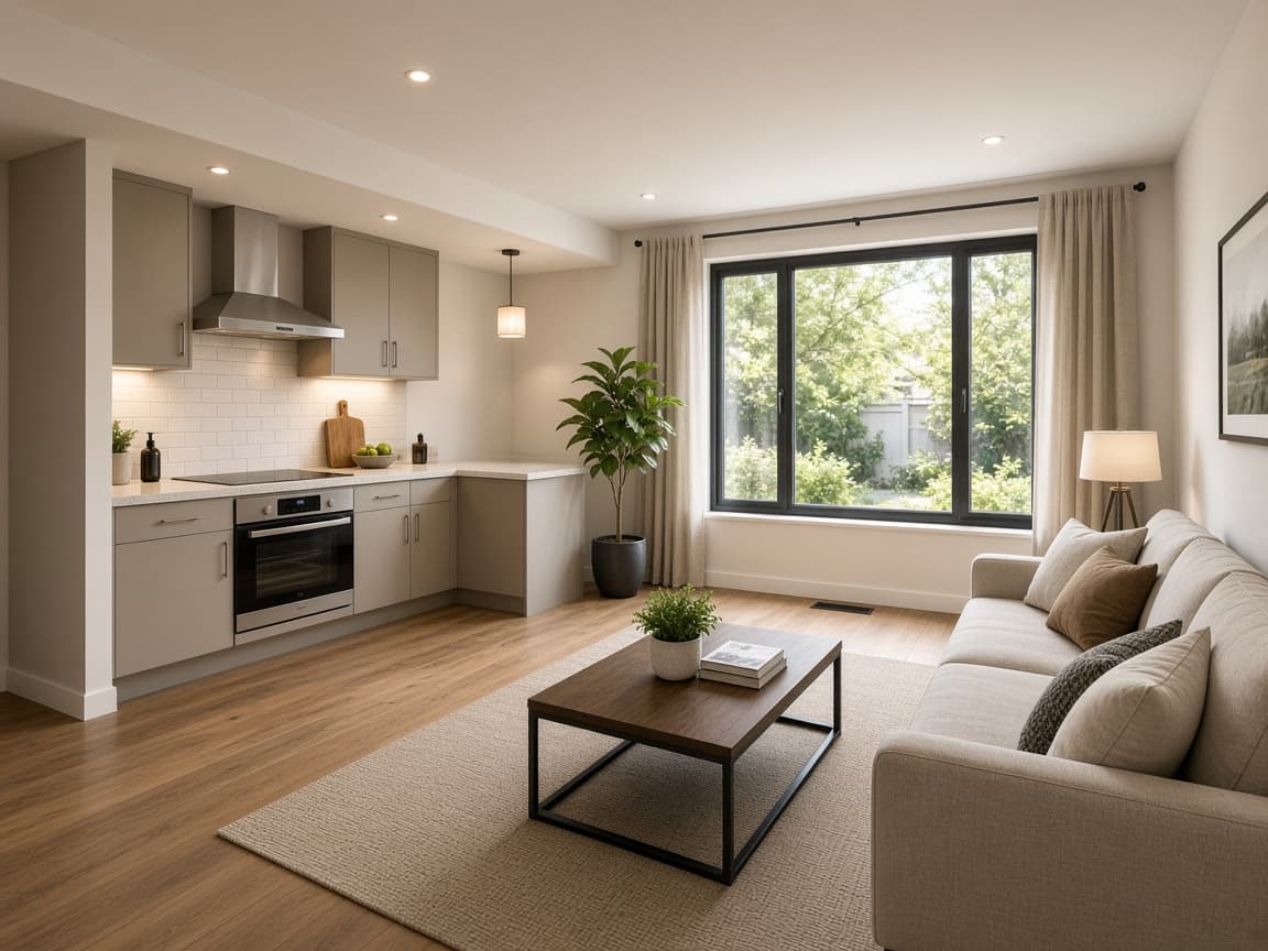 Finished suite with kitchen and living area